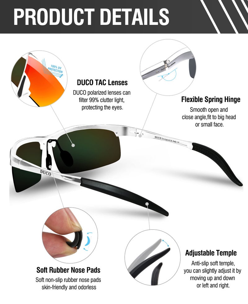 DUCO Mens Sports Polarized Sunglasses UV Protection Sunglasses for Men 8177s(Silver Frame Revo Gold Lens) - Image 4